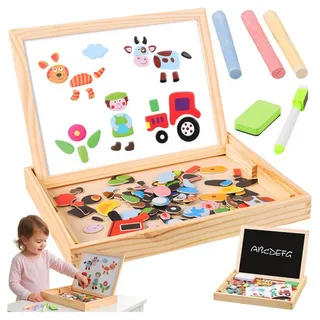 KRUZZEL Magnettafel Magnetisches Lernbrett Kreidetafel, (Spar-Set, doppelseitig), Magnetisches Whiteboard zum Anordnen von Formen braun|weiß