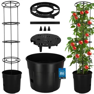 KOTARBAU® Tomatenturm 153 cm Tomatentopf Rankhilfe für Tomaten Gurken Gemüsen Anpassbare Rankgitter Pflanz-Türme ⌀ 40 cm Blumentopf Pflanzkübel Schwarz Kunststoff