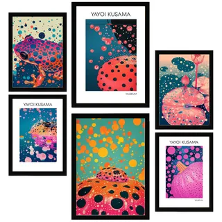 POSTER Set Mit 6 Kusama Kürbis A3 & A4 Schwarzer Rahmen