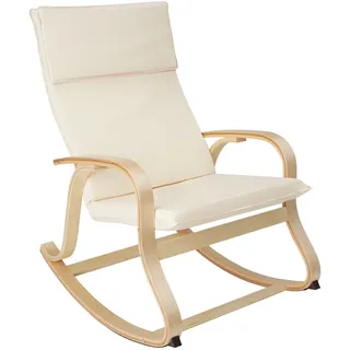tectake® Holz Schaukelstuhl, Schaukelsessel mit Armlehnen, Rocking Chair, Sessel für Wohnzimmer, Babyzimmer, als Stillstuhl oder Sessel Schlafzimmer, Möbel mit Auflage und Kissen bis 150kg - beige