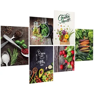 6er Set Wandtattoo Küche Gemüse - Wandtattoo Küche mit Sprüche Selbstklebend -Essen gut Alles gut - Wandaufkleber Wandbild für Deko Restaurant Küche Flur Wohnzimmer Schlafzimmer Wohnzimmer (E)