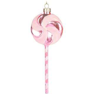 BRUBAKER Lolli - Handbemalte Weihnachtskugel aus Glas - 17 cm Baumkugel Lollipop Rosa Pink - Lolly Süßigkeiten Dekoration Weihnachten - Mundgeblasener Christbaumschmuck - Figur Lustig Deko Anhänger