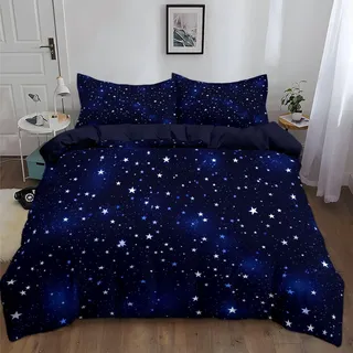 Generisch Kinder Bettwäsche-Set Fantasy Stil Sternenhimmel Sterne Bettbezug-Set mit Reißverschluss für Jungen Mädchen, Microfaser Deckenbezug 155 x 220 cm + Kissenbezug 80 x 80 cm