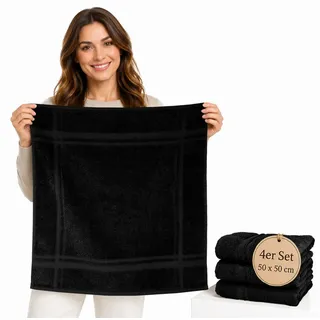 Lashuma Küchenhandtücher 50x50, Frottee Trockentücher im 4er Set Schwarz | 450 gsm Frottee aus 100% Baumwolle für Küche als Händehandtuch