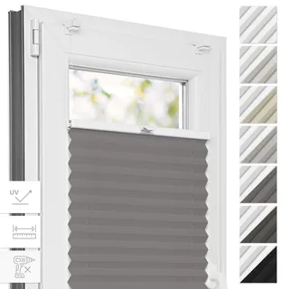 Estika Thermo Plissee ohne Bohren - 45 x 200 cm - Farbe: Grau - Fensterrollos für innen, Plissee Verdunklung, Plissee Blickdicht, Rollos für Fenster ohne Bohren