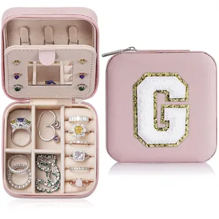 TINGN Geschenke für Frauen Mädchen - Reise Schmuckkästchen Rosa Buchstaben G Schmuckkästchen Klein Schmuckschatulle Personalisierte Geschenke für Mädchen Schmuck Damen Geburtstagsgeschenk für Frauen
