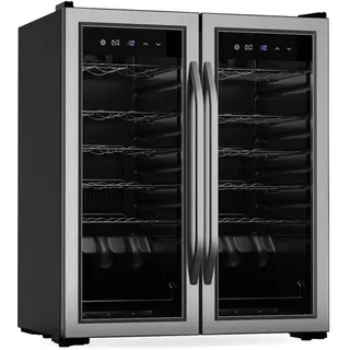 Klarstein Vinamour Weinkühlschrank 2 Zonen - 36 Flaschen, 5-18 °C, Touch-Steuerung, LED-Beleuchtung, Freistehend, UV-Schutz, Edelstahl Doppeltür