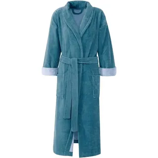 Gözze Unisex-Bademantel Turin, ideal für Sauna & Spa, Hotelbademantel, Morgenmantel, Langform, Baumwoll-Mix, Schalkragen, Gürtel, für Damen & Herren, mit Gürtel und zwei aufgesetzten Taschen, lang blau XXL | 128 cm