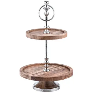 Marrakesch Orient & Mediterran Interior 2 Etagen Etagere aus Holz Amalie rund 34cm Groß | Vintage Cupcake Ständer als Tischdeko