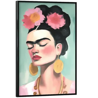 artboxONE Poster mit schwarzem Rahmen 90x60 cm Natur Frida Pastel Zauber - Bild Frida Kahlo Blumen bunt Pastell