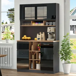 Merax Küchenschrank, Buffetschrank, Küchenbuffet mit Schublade, Schrank, Verstellbaren Ablagen und Offener Stauraum, Küchenmöbel für Küche, Esszimmer und Wohnzimmer, 105x45x185cm (Schwarz+Grau)