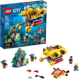 Lego 60264 City Ocean Exploration Submarine mit U-Boot, Korallenriff, Unterwasserdrohne, im Dunkeln leuchtenden Seeteufel und 4 Meeresforscher-Minifiguren, 286 Teile (englische Version)