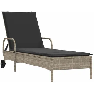 Sonnenliege mit Rollen und Auflage Hellgrau Poly Rattan