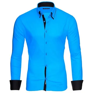 Reslad Langarmhemd Reslad Herren Langarm Hemd Alabama RS-7050 Doppelkragen Kontrast Männer Hemden blau|schwarz S