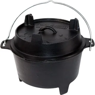 Grillfürst Dutch Oven ca. 6 Liter - stabil stehender Feuertopf durch speziell entwickelte T-Füße, hitzebeständiger Gusseisen Topf, Deckel als Pfanne nutzbar, DO 6