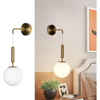 Nordisch minimalistische Hängewandleuchte aus Goldmessing mit Kristallkugel "ATHENS" E27, Ø18 cm - Gold/Weiß