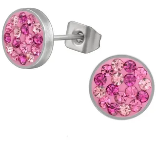 BUNGSA Ohrring-Set Ohrstecker r Multikristalll Silber Edelstahl für Damen pink (1 Paar (2 Stück), 2-tlg), Ohrschmuck Ohrringe silberfarben Pink