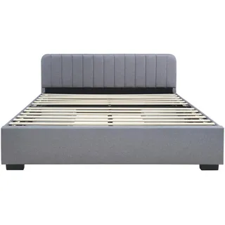 [en.casa] Polsterbett Nofrenna Doppelbett mit 4 Schubladen 140 x 200 cm Leinen Grau Kunststoff, Rechteckig, 140x200 Schlafzimmer, Betten, Polsterbetten
