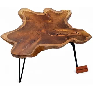 Teakholz Baumscheiben Couchtisch Beistelltisch Holz Klapptisch Handmade | Einmalig in Form und Farbe: Handgefertigter Teakholz Klapptisch mit einem außergewöhnlichen Design von Mutter Natur.