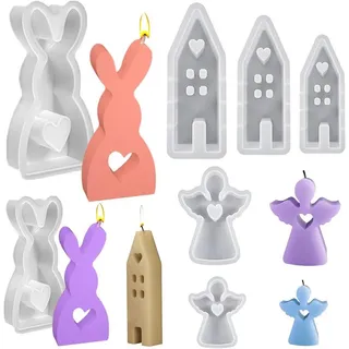 Cbei Modellierwerkzeug Silikonform Kerzenform 3D Kaninchen Kerze 7 Stück Kerzenhalter, Ideal für Kamine, Esszimmer, Wohnzimmer, Bäder und vieles mehr. weiß