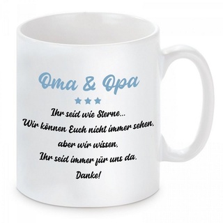 Herzbotschaft Tasse Kaffeebecher mit Motiv Oma & Opa Ihr seid wie Sterne, Keramik, Kaffeetasse spülmaschinenfest und mikrowellengeeignet