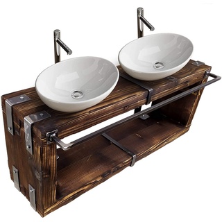 CHYRKA Waschbeckenschrank Badmöbel Waschtisch BORYSLAW-Bad Waschbecken Hängeschrank Waschtischunterschrank Waschbecken-Unterschrank Metall Holz Loft Handmade weiß 160 cm x 28 cm