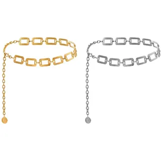 Iirlvior 2 Stück Gürtel Damen Mode, Verstellbare Kettengürtel, Taillengürtel Metall Quadrat Taillenkette, Gold Kette Gürtel für Jeans Hosen Kleider, Einfachheit Schmuck Accessoires Geschenk für Frauen