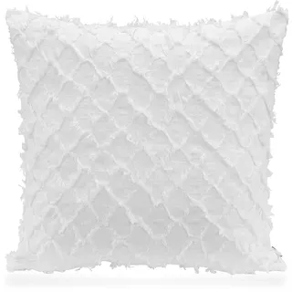 Dekokissen H.O.C.K. "Nuvole", weiß (weiß, unifarben), B:60cm H:10cm L:60cm, Baumwolle, Polyester, Dekokissen_Sitzkissen_Kissenhüllen, Sofakissen inkl. Füllung, mit Fransen, Boho-Style