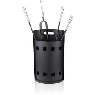 Relaxdays Kaminbesteck 5-tlg. Set Metall 0,56 x 0,22 m im Eimer schwarz/silber