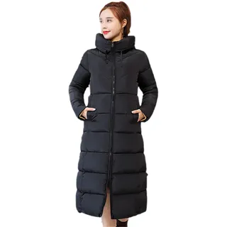 Korean Lang Damen Mantel Verdickte Gepolsterte Jacke Winter Daunenparka Frauen Jacke, Schwarz , 46 - XL