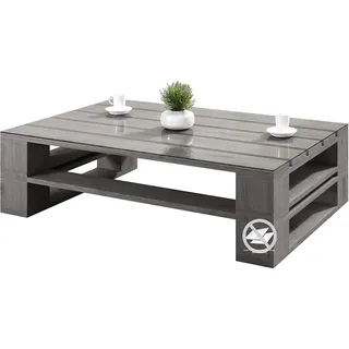sunnypillow Palettenmöbel Europaletten Indoor und Outdoor Lounge Gartenmöbel Holz Gartenmöbel Set Lounge Möbel Terrasse Balkon Loft Stil Paletten | Grau Couchtisch 100 x 60 cm Höhe : 40 cm