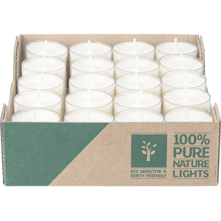 100% PURE NATURE LIGHTS, vegane Teelichter mit 100% Rapswachsfüllung, Brenndauer ca. 4h, 18/38 mm, 60 Stück pro Verpackung