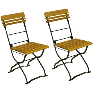 DEGAMO Klappstuhl Biergartenstuhl MÜNCHEN klappbar, Stahlgestell grün, Holz Robinie (2-er Set)