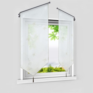 HeichkelL Voile Scheibengardinen Schmetterling Muster Transparente Bistrogardine mit Quaste Fenster Kurzstore Blumenmotiv Küche Tunnelzug 1 Stück Sand BxH 40x60 cm