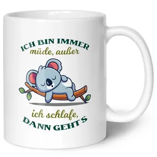 GRAVURZEILE Bedruckte Tasse mit Spruch - Ich bin immer müde - Lustige Geschenke mit Faultier - Spülmaschinenfest - Geschenk für Freunde & Kollegen - Geschenk für Büro & Alltag - Farbe Weiß
