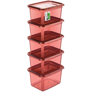 PAFEN 5X Aufbewahrungsbox mit Deckel 15L - 38 x 28,5 x 22 cm - Boxen Aufbewahrung Stapelboxen mit Verschlussclips Kunststoffbehälter Kleiderboxen Transparent Organizer | Rosa