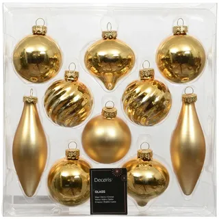 Decoris Weihnachtskugeln Glas Hellgold Mix 10-teilig