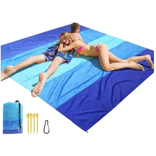 Picknickdecke Stranddecke Strandmatte Campingdecke, 210x200cm Wasserdicht, Sanddicht, Coonoor, 0.33kg Ultraleicht & Kompakt für Strand, Camping, Wandern, Picknick blau