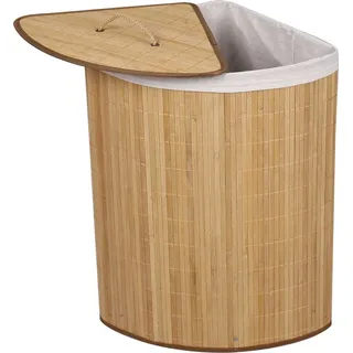 Wiltec Wäschebox 57L natur Eckwäschekorb mit Deckel aus Bambus faltbare Wäschebox zum Sortieren von Schmutzwäsche