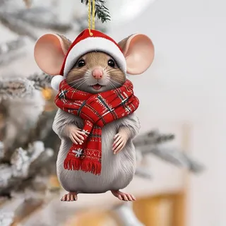 Weihnachtsmäuse Deko, Weihnachtsmaus-Ornament, Weihnachten Acryl Tier Decor, Weihnachten Baumschmuck Weihnachtsdekoration für Zuhause, Auto Lustige Weihnachtsbaum Dekoration (A)