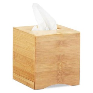 Relaxdays Kosmetiktücherbox quadratisch, aus Bambus, 14,7 x 14,8 x 15,6 cm, braun