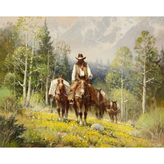 YINGD 5D Diamond Painting Kits American West Cowboy on Horse in Forest Full Drill Round Beads Diamond Art Gems Stone Cross DIY Diamond Painting by Number Kits Wanddekoration