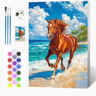 Auremi Pferd Malen nach Zahlen Set für Erwachsene Kinder mit Holzrahmen,Tiere Paint by Numbers Set Mit Ölgemälde für Anfänger, Leinwand, Pinsel und Farben Wanddekoration 20x30cm