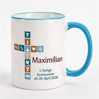 Herz & Heim® personalisierte Tasse als Geschenk Kommunion Junge zur Konfirmation oder Firmung mit Name Erstkommunion Geschenke für Jungen als Erinnerung