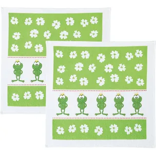 Kracht Geschirrtuch Frottier-Geschirrtuch 2er-Pack, Baumwolle Motiv grün