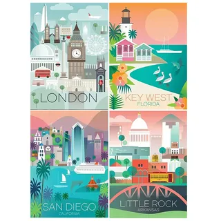 DCIDBEI Diamond Painting 4er Set 40x50 cm Diamant Painting Bilder Landschafte Malen nach Zahlen Kits Kreuzstich Stickerei Leinwand Diamond Painting Berühmte Gemälde London Florida California Arkansas