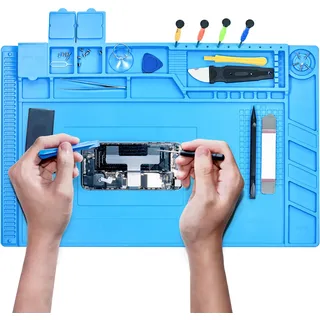 YIYIZI Lötmatte Silikon 45 x 30 cm, Hitzebeständige Reparaturmatte bis 500°C, Magnetmatte für Löten, Elektronik, Handy, Computer, Rutschfeste Arbeitsmatte für Werkbank