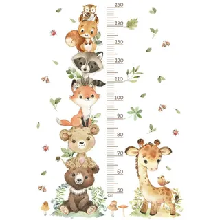 Montegoni Wandtattoo Lustige Tier-Höhenmesser Wandsticker für Kinderzimmer, 1 Set, Selbstklebend und einfach zu entfernen, ideal für Mietwohnungen weiß