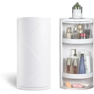 LANMOU 3 Stufiges Eckregal Drehbarer Schrank für das Badezimmer Wandmontierte Dreiecksregale Ohne Bohrung für Die Dusche, Platzsparender Versteckter Organizer, Weiß