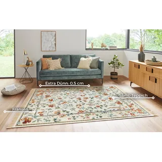 Nouristan Orient Flowers Kurzflorteppich 95 x 140 cm Beige
